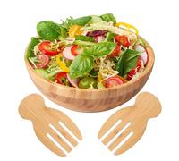 VAVPUP 3pcs Wood Salad Bowl Set with Salad Spoon & Fork Family-Sized,Natural Wood Grain Bowl,9.84" Large Mixing Bowl for BBQ,Picnic,Camping,Fruits,Vegetables Salads (25cm 3 pcs Set)