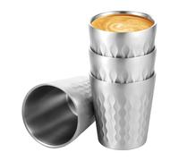 VAVPUP 4-Pack 304 Stackable Double Wall Steel Mug,300ml Unique Pattern Design for Beer/Wine/Coffee,Shatterproof & Oven-Safe Metal Cups for Camping/Party/Home(8.2x9.6cm)