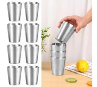 VAVPUP 4-Pack 304 Stackable Double Wall Steel Mug,300ml Unique Pattern Design for Beer/Wine/Coffee,Shatterproof & Oven-Safe Metal Cups for Camping/Party/Home (8pcs)