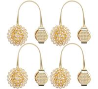 VAVPUP 4 Pack Magnetic Curtain Tie Backs with Sparkling Diamond Crystals,33cm Extra Long Adjustable Elastic,Strong Hold No Drilling for All Curtains(golden)