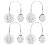 VAVPUP 4 Pack Magnetic Curtain Tie Backs with Sparkling Diamond Crystals,33cm Extra Long Adjustable Elastic,Strong Hold No Drilling for All Curtains(silver)