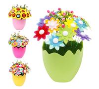 VAVPUP 4PCS DIY Button Flower Pots Kids Flower Craft Set Felt Cloth Petals,Multi Sized Buttons,Iron Wires and Shape Pots for Children's Parties and Parent Child Time Kindergartens and School(4pcs)