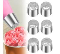 VAVPUP 6 pcs Stainless Steel Russian Piping Nozzles Set Professional Cake Decorating Tips for Realistic Flowers,Grass & Frosting Designs,Icing Tools for Cream,Buttercream & Cookies(6 pcs)