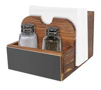 VAVPUP Bamboo Napkin Holder & Cutlery Caddy, 3-in-1 Farmhouse Style Napkin Dispenser with Utensil & Spice Storage, Vintage Serviette Holder for Home, Restaurant & Outdoor(Light Brown)