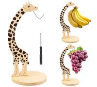 VAVPUP Banana Holder Stand,Cute Giraffe Shape Banana Hanger with Stainless Steel Hook,Two Installation Options,Hang Grapes,Lychees,Cherry Tomatoes for Kitchen Counter(Log color,1)
