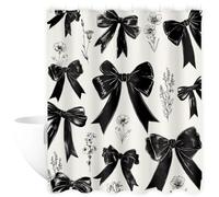 VAVPUP Bow & Floral Shower Curtain Waterproof with 12 Reinforced Hooks Digital Printed Waterproof Polyester Bath Curtain,Mold Resistant & Machine Washable for Modern Bathrooms(black-1-180 * 180cm)