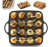 VAVPUP Japan Takoyaki Pan, Premium Die Cast Aluminum 16 Hole Biscuit Pan, Nonstick Coating, DIY Kitchen Tools for Pancake Balls, Fried Eggs and Takoyaki(Black - 1pcs - 16 holes)