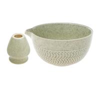 VAVPUP Japanese Matcha Set 500ml Hand-Thrown Ceramic Chawan Bowl & Bamboo Whisk Holder,Traditional Tea Ceremony Kit with Anti-Slip Textured Surface,Traditional Ceremonial Accessories (Green)