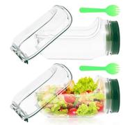 VAVPUP Original Salad Pod - 700ML Side Open Design with Leakproof Dressing Container,Microwave/Dishwasher/Freezer Safe for Meal Prep & Travel,Ideal for Home,Outdoor & Party Use (2pcs-Green+fork)