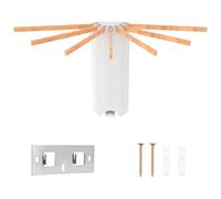 VAVPUP Rack Clothes Airer,Wall Mounted Clothes Drying Rack,Space-Saving Foldable Garment Stand with 7 Wooden/Aluminum Adjustable Rods for Balcony,Bedroom and Laundry Room(White -Wooden Pole)