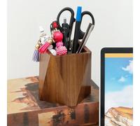 VAVPUP Solid Black Walnut Wood Pen Holder - 8x8cm Diamond & Square Design with Natural Grain,Smooth Finish Desk Organizer for Stationery/Makeup Brushes,Stylish Office/Home Decor & Gift