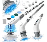 VaxBree Electric Spin Scrubber, Cordless Bathroom Cleaning Brush for Home, 420PRM Shower Scrubber with 8 Replaceable Head, 3 Speeds, Adjustable Long Handle for Bathroom, Bathtub, Car, Kitchens- Grey