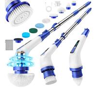 VaxBree Electric Spin Scrubber, Cordless Bathroom Cleaning Brush for Home, 420PRM Shower Scrubber with 8 Replaceable Head, 3 Speeds, Adjustable Long Handle for Bathroom, Bathtub, Car, Kitchens- Purple