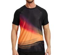 VAYAGER Mens Swim Shirt Short Sleeve UPF 50+ Rash Guard Quick Dry Water Beach Shirts Sun Protection T Shirts, Black Orange, 3XL