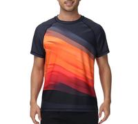 VAYAGER Men's Swim Shirts Rash Guard UPF 50+ T Shirts Quick Dry Loose Fit Water Surfing Shirt, Orange Black, X-Large