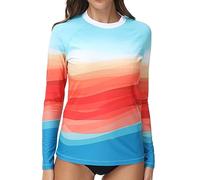 VAYAGER Womens Rash Guard UV Protection Long Sleeve Rash Vest Swim Shirts Quick Dry UPF 50+ Water Beach Surfing Swimming Tops(Blue-OrangeXXL)