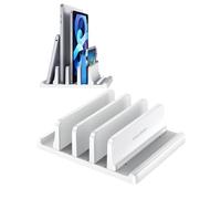 Vaydeer 3-Slot Vertical Laptop Stand Made of Premium ABS Plastics 5 in 1 Design Space-Saving Adjustable Desk Organizer for All MacBook/Chromebook/Surface (White)