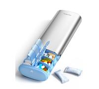 VAYDEER AM/PM Pill Organiser - 14 Compartment Weekly Metal Pill Box, Moisture-Proof Travel Pill Case for Vitamins, Tablets & Medication (Silver)