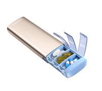 VAYDEER Compact Pill Box - Slim 7 Day Metal Pill Organiser, Portable Travel Case for Daily Vitamins & Tablets (Champagne)