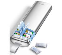 VAYDEER Metal AM PM Pill Organiser with Desiccant Compartment, 7 Day Weekly Pill Box, Airtight Moisture-Resistant Seal, Travel Tablet & Vitamin Organiser with Carry Handle (Silver)
