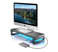 VAYDEER Monitor Stand with 4 USB 3.0 Ports, Metal Computer Screen Riser Lifter for Desk, Office PC Screen Shelf Tidy Space Saver Organiser for Laptop, Computer, iMac, up to 32 Inches - Black