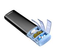 VAYDEER Slim 7 Day Pill Organiser - Compact Metal Pill Box for Travel, Vitamins & Medication, BPA-Free Case (Black)