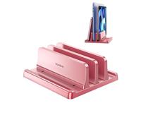 VAYDEER Vertical Laptop Stand for Desk, Dual Slots Plastic Laptop Holder with Space Saving 4-in-1 Design, Adjustable Laptop Stand Supports MacBook, Chromebook, Surface, Dell (Rose Pink)