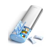 VAYDEER Weekly Pill Organiser 7 Day AM PM (Monday Start), Aluminium 14 Compartment Pill Box with 1-7 Numbers, Moisture-Proof Travel Case for Medication, Vitamins, Supplements - Silver