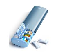 VAYDEER Weekly Pill Organiser 7 Day AM PM (Monday Start), LFGB Certified Aluminium 14 Compartment Pill Box with 1-7 Numbers, Dry Safe Travel Case with Desiccant Chamber - Blue