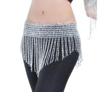 VAYEODEYU Belly Dance Skirt Hip Scarf Multicolor Hand-Beaded Elastic Bling Belt Dress Accessories(Argent)