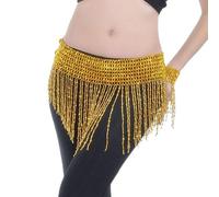 VAYEODEYU Belly Dance Skirt Hip Scarf Multicolor Hand-Beaded Elastic Bling Belt Dress Accessories(Golden)