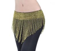 VAYEODEYU Belly Dance Skirt Hip Scarf Multicolor Hand-Beaded Elastic Bling Belt Dress Accessories(Light Golden)