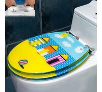 VAYEODEYU Toilet Seat, Toilet Seat Standard Elongated Toilet Seats For Easy Clean Colorful Patterns Toilet Cover Soft Slow Close Mute Quick Release Hinges(Beach Hut)