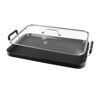 Vayepro 2 Burner Griddle with Glass Lid, Aluminium Rectangular Griddle for Gas Grill, Non-Stick, Black