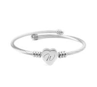 Vayfoni Delicate Silver Heart 'W' Initial Letter bangles - Open Design Adjustable womens bracelet - Perfect love bracelet Birthday, for Daughter, Son, Sisters, Friends, Mom, Colleague, Lover