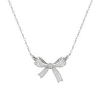 Vayfoni Women's Silver Alloy Bow Necklace with Cubic Zirconia - 45+7cm Butterfly Necklace - Sparkling Diamond Minimalist Design - Light Luxury Collarbone - Perfect for Girls and Women