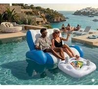 Vaygway Inflatable Pool Lounger Float for Two Adults with Food and Drink Holder - Tanning Pool Float Heavy Duty Double Lounge Chair for Lake Beach Party BBQ - Water Bed Raft Best Adults' Floats