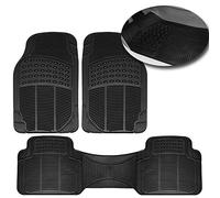 VaygWay Universal 3 Piece Heavy Duty Front and Rear Black Rubber Floor Mats - Premium Quality Trimmable Universal Fit All Weather Protection Floor Mats for Car Van SUV Truck