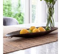 Vayu Earth Antique Black Oval Aluminium Decorative Fruit Tray - Long Ashy Finish, 50 x 15 x 5 cm Dish for Dining Table, Kitchen, Potpourri Bowl, Hallway & Home Decor