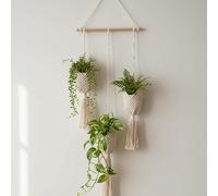 Vayu Earth Bohemian Macrame Mini Trinity Planter - Handmade Cotton Plant Holder for Succulents and Small Indoor Plants - Sustainable Boho Home Décor 41 x 79cm