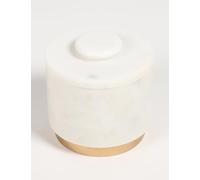 Vayu Earth Classic White Marble Storage Jar with Gold Metal Base - Decorative Canister for Kitchen, Bathroom or Living Room - 10 x 10 x 11 cm