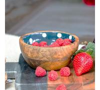 Vayu Earth Enamelled Polka Dotted Navy Blue Wooden Bowl 13 x 13 x 6cm, Multicolor - Decorative Snack & Serving Bowl, Playful Polka Dot Tableware