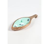 Vayu Earth Green Leaf Enamelled Botanical Wooden Serving Platter 32 x 12 x 4cm - Natural Mango Wood Leaf-Shaped Tray for Snacks, Fruit & Table Decor