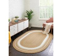 Vayu Earth Hand Woven Oval Jute Area Rug - Eco-Friendly Natural Fiber Floor Rug with White Border - 180 x 125 cm Rustic Farmhouse Carpet