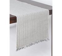 Vayu Earth Handwoven Cotton Table Runner - 206 x 41cm Grey - Textured Stripe Pattern - Neutral Dining Table Decor with Fringe for Modern and Rustic Homes