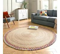 Vayu Earth Handwoven Round Jute Rug 152 cm with Recycled Fabric - Multicolour Area Rug, Eco-Friendly Boho Floor Carpet, Classic Braided Design
