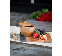 Vayu Earth Mango Wood Condiment Jar with Lid | Hand-Turned Large Round Storage Bowl 13cm, Brown Kitchen Container for Sugar, Salt, Chili, Herbs, Spices & Seasoning