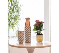 Vayu Earth Premium Quality Enamelled Moroccan Portico Copper Water Bottle & 2 Glasses Drinking Set 8 x 8 x 27cm