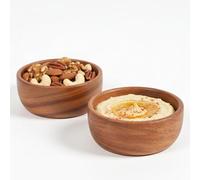 Vayu Earth Set of 2 Premium Acacia Wood Bowls - Handmade Small Round Serving & Dipping Bowls for Snacks, Sauces, Nuts & Chips, 10 x 10 x 5 cm