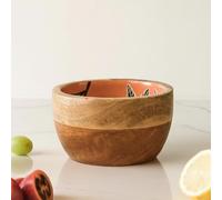 Vayu Earth Tropical Leaves Orange Enamelled Mango Wood Bowl 10 x 10 x 6cm, Multicolor - Hand-Turned Decorative Serving Bowl for Snacks, Nuts & Table Decor